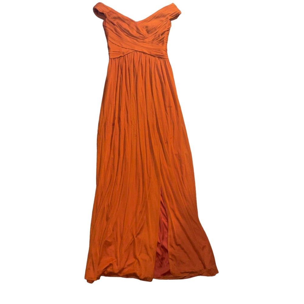 David's Bridal Orange Off-Shoulder Prom Dress